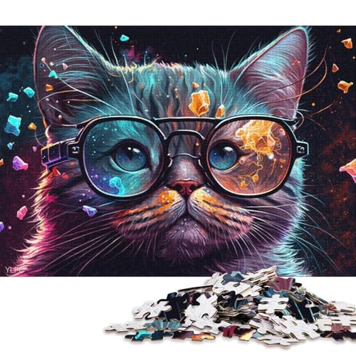 Puzzle für Erwachsene, 1000 Teile, buntes Kätzchen mit Brille, Puzzle für Erwachsene, Holzpuzzle, Lernspielzeug, Familienspiele (Größe 75 * 50 cm) von LiJianXXE