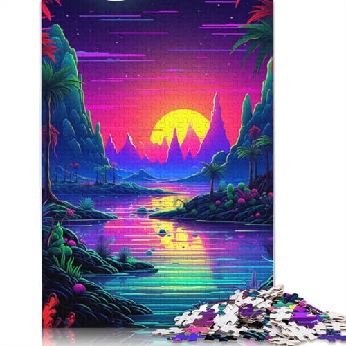 Puzzle für Erwachsene, 1000 Teile, farbenfrohe Neon-Sonnenuntergänge, Kartonpuzzle, Familiendekoration, Größe: 38 x 26 cm von LiJianXXE