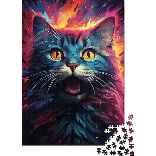 Puzzle für Erwachsene, 1000 Teile, farbenfrohe Psychedelia of Cosmic Space Cats, Puzzle für Erwachsene, anspruchsvolles Denkspiel (Größe 75 x 50 cm) von LiJianXXE