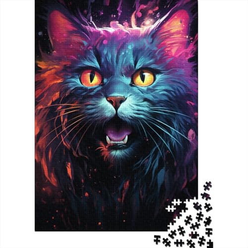 Puzzle für Erwachsene, 1000 Teile, farbenfrohe psychedelische Katze aus der Zukunft, Puzzle für Erwachsene, anspruchsvolles Denkspiel (Größe 75 x 50 cm) von LiJianXXE