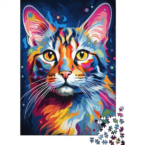 Puzzle für Erwachsene, 1000 Teile, farbenfrohes psychedelisches Gemälde Einer Bengalkatze, Puzzle für Erwachsene, Holzbrettpuzzle, lustiges Geschenk (Größe 75 x 50 cm) von LiJianXXE