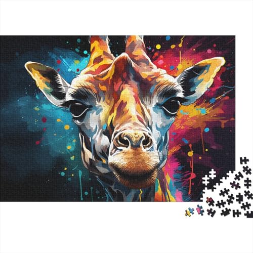 Puzzle für Erwachsene, 1000 Teile, farbenfrohes psychedelisches Giraffen-Kunstpuzzle für Erwachsene, Holzbrettpuzzle, Lernspiel für Erwachsene und Kinder, 50 x 75 cm von LiJianXXE