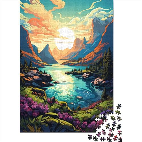 Puzzle für Erwachsene, 1000 Teile, klassisch, die farbenfrohe psychedelische Landschaft der norwegischen Fjorde, Holzpuzzle, entspannendes Puzzle, Puzzlespiel, Denksportaufgaben (Größe 75 x 50 cm) von LiJianXXE