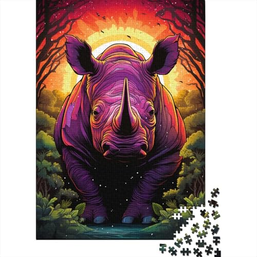 Puzzle für Erwachsene, 1000 Teile, klassisches farbiges Nashorn-Holzpuzzle, entspannendes Puzzle, Puzzlespiel, Denksportaufgaben (Größe 75 x 50 cm) von LiJianXXE