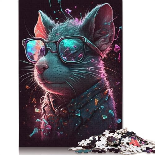 Puzzle für Erwachsene, 1000 Teile, kosmische Maus mit Brille, Puzzle für Erwachsene, Holzpuzzle, lustiges Geschenk, Größe: 75 x 50 cm von LiJianXXE