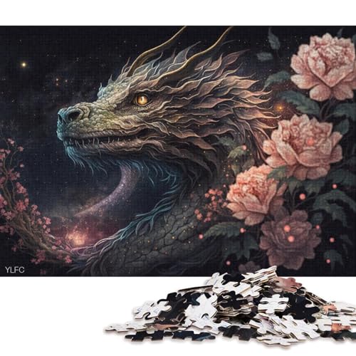 Puzzle für Erwachsene, 1000 Teile, kosmisches Drachen- und Blumenpuzzle für Erwachsene, Holzpuzzle, Heimdekoration (Größe 75 * 50 cm) von LiJianXXE