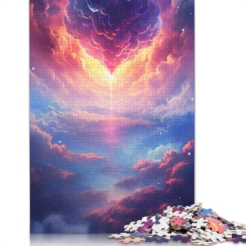 Puzzle für Erwachsene, 1000 Teile, verträumte herzförmige Wolken, Puzzle für Erwachsene, Kartonpuzzle, tolle Geschenke für Weihnachten, Größe: 38 x 26 cm von LiJianXXE