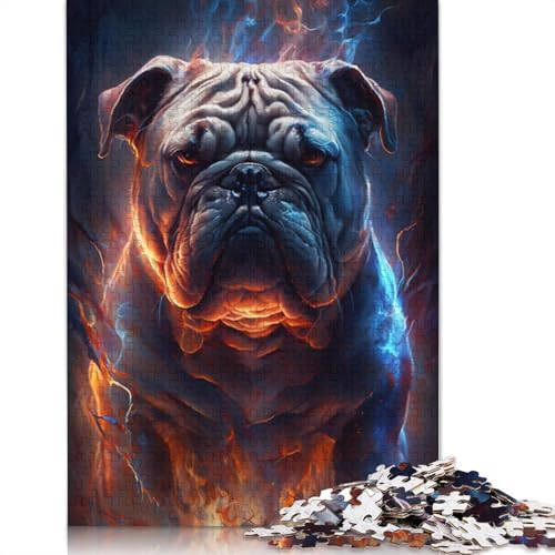 Puzzle für Erwachsene, Bulldoggen-Feuer-Puzzle, 1000 Teile, Papppuzzle, geeignet für Erwachsene und Jugendliche ab 12 Jahren, tolles Geschenk für Erwachsene, Größe: 38 x 26 cm von LiJianXXE