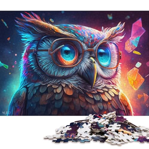 Puzzle für Erwachsene, Bunte Eule mit Brille, 1000-teiliges Puzzle aus Holz für Erwachsene und Kinder ab 12 Jahren, lustige Spiele für die ganze Familie (Größe 75 * 50 cm) von LiJianXXE