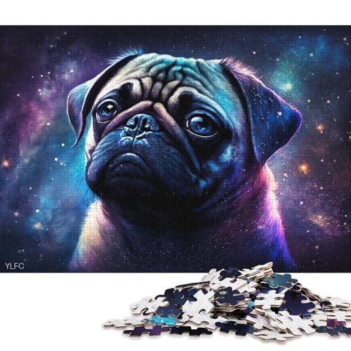 Puzzle für Erwachsene, Cosmic Animal Pug, 1000-teiliges Puzzle für Erwachsene und Familien, Holzpuzzle, Lernspiel (Größe 75 * 50 cm) von LiJianXXE