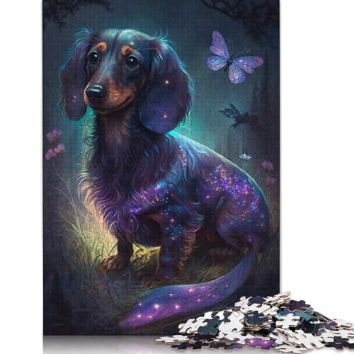 Puzzle für Erwachsene, Dackel, Blumen-Galaxie, 1000 Teile, Holzpuzzle für Erwachsene und Kinder ab 12 Jahren, Geschenkspielzeug, Größe: 75 x 50 cm von LiJianXXE