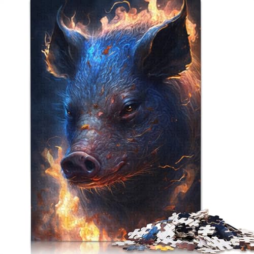 Puzzle für Erwachsene, Feuertier, Schwein, Puzzle für Erwachsene, 1000 Stück, Holzpuzzle, geeignet für Erwachsene, Geschenkideen, Größe: 75 x 50 cm von LiJianXXE