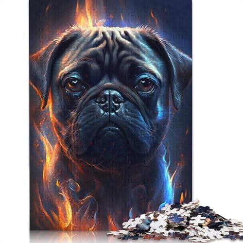 Puzzle für Erwachsene, Feuertier-Mops, Puzzle 1000 Teile für Erwachsene, Holzpuzzle, geeignet für Erwachsene und Kinder ab 12 Jahren, Geschenkideen, Größe: 75 x 50 cm von LiJianXXE