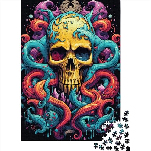 Puzzle für Erwachsene, Gemälde eines bunten Totenkopf-Oktopus, Puzzle 1000 Teile für Erwachsene, Holzpuzzle für Erwachsene und Kinder, Familienpuzzlespiel 50 x 75 cm von LiJianXXE