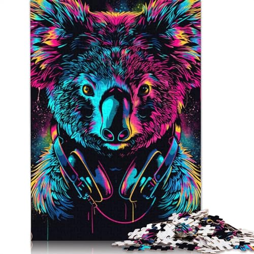 Puzzle für Erwachsene, Koala mit Kopfhörern und Sonnenbrille, Puzzle 1000 Teile für Erwachsene, Kartonpuzzle für Kinder ab 12 Jahren, zur Heimdekoration, Größe: 38 x 26 cm von LiJianXXE