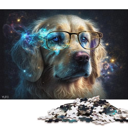 Puzzle für Erwachsene, Magic Art Golden Retriever, 1000-teiliges Puzzle für Erwachsene und Familien, Holzpuzzle, Lernspiel (Größe 75 * 50 cm) von LiJianXXE