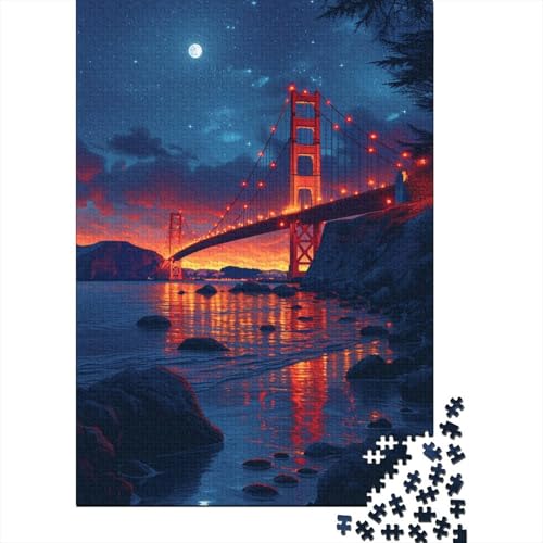 Puzzle für Erwachsene, Oakland Bay Bridge, 1000-teiliges Puzzle für Erwachsene, Holzpuzzle für Erwachsene und Kinder ab 12 Jahren, Spielzeug-Wanddekoration, Größe: 75 x 50 cm von LiJianXXE