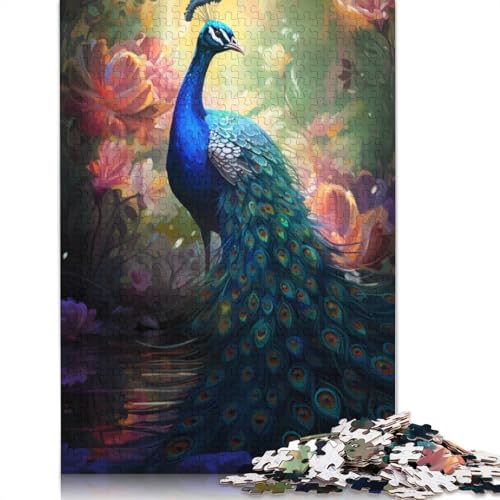 Puzzle für Erwachsene, Pfau und Kirschblüte, lustiges Puzzle für Erwachsene, 1000-teiliges Holzpuzzle für Jugendliche und Erwachsene, auffälliges Design, Größe: 75 x 50 cm von LiJianXXE