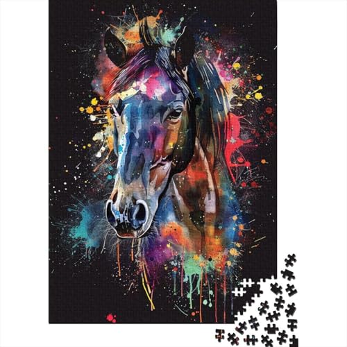 Puzzle für Erwachsene, Pferd, Aquarell, 1000-teiliges Puzzle, Holzpuzzle für Erwachsene und Kinder ab 12 Jahren, Geschenk für Erwachsene und Kinder, Größe: 75 x 50 cm von LiJianXXE