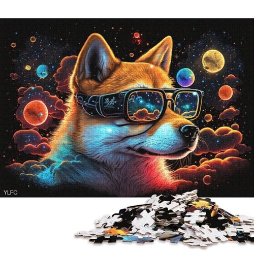 Puzzle für Erwachsene, Shiba Inu mit Brille, 1000-teiliges Puzzle, Holzpuzzle für Erwachsene und Kinder ab 12 Jahren, anspruchsvolles Spiel (Größe 75 * 50 cm) von LiJianXXE