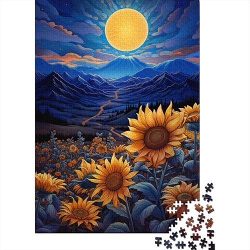 Puzzle für Erwachsene, Sonnenblumen unter Nachtlicht, Puzzle 1000 Teile für Erwachsene, Holzpuzzle für Erwachsene und Kinder ab 12 Jahren, Heimdekorationspuzzle, 50 x 75 cm von LiJianXXE