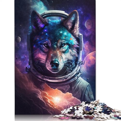 Puzzle für Erwachsene, Weltraum-Astronauten-Wolf, Puzzle 1000 Teile für Erwachsene, Holzpuzzle für Erwachsene und Kinder, Familienpuzzlespiel (Größe 75 x 50 cm) von LiJianXXE