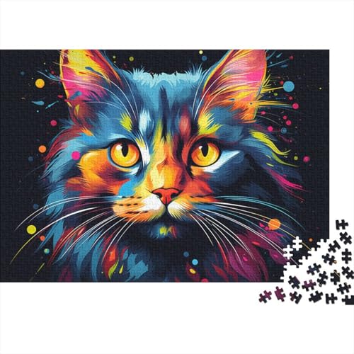 Puzzle für Erwachsene, farbenfrohes, psychedelisches, süßes Katzen-Puzzle, 1000 Teile, Holzpuzzle für Erwachsene und Kinder ab 12 Jahren, Heimdekorations-Puzzle, 50 x 75 cm von LiJianXXE