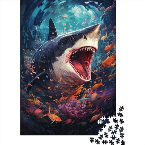 Puzzle für Erwachsene, farbenfrohes Gemälde, Hai-Puzzle, 1000 Teile, für Erwachsene, Holzpuzzle für Erwachsene und Kinder ab 12 Jahren, Heimdekorationspuzzle, 50 x 75 cm von LiJianXXE