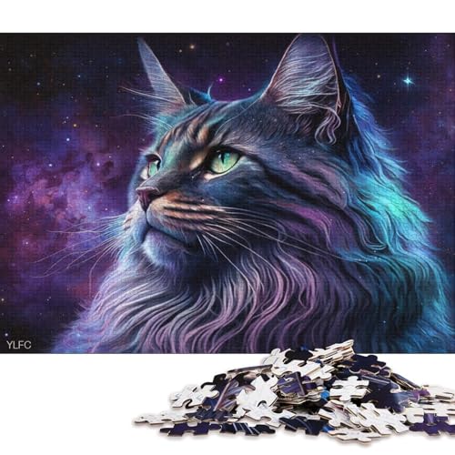 Puzzle für Erwachsene, kosmische Galaxie, Maine-Coon-Katze, 1000 Teile, Puzzle aus Holz für Erwachsene und Kinder ab 12 Jahren, lustige Puzzlespiele (Größe 75 * 50 cm) von LiJianXXE