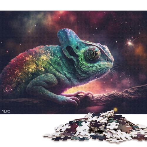 Puzzle für Erwachsene, kosmisches Chamäleon, 1000-teiliges Puzzlespiel, Holzpuzzle, geeignet für Erwachsene, tolles Geschenk für die ganze Familie 75x50cm/1000 Teile von LiJianXXE