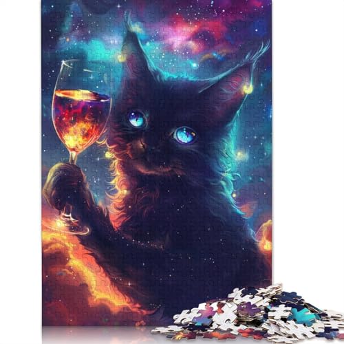 Puzzle für Erwachsene, trinkende Katze, 1000-teiliges Puzzle aus Holz für Erwachsene und Kinder ab 12 Jahren, tolles Geschenk für Erwachsene, Größe: 75 x 50 cm von LiJianXXE