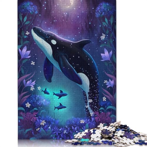 Puzzle für Erwachsene, verträumte Blauwal-Blumen für Erwachsene, 1000-teiliges Puzzle, Holzpuzzle für Erwachsene, Geschenke für die ganze Familie, Spielgröße: 75 x 50 cm von LiJianXXE