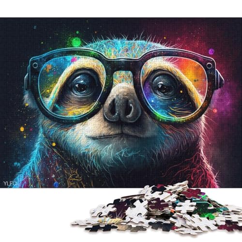 Puzzle für Erwachsene 1000 Teile, Buntes Faultier mit Brille, Puzzle für Erwachsene, Kartonpuzzle, Lernspiel (Größe 38 * 26 cm) von LiJianXXE