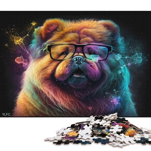 Puzzle für Erwachsene 1000 Teile, Chow-Chow mit Brille, Puzzle für Erwachsene, Kartonpuzzle, Lernspiel (Größe 38 * 26 cm) von LiJianXXE