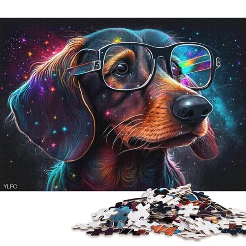 Puzzle für Erwachsene 1000 Teile, Galaxie-Dackel mit Brille, Puzzles für Holzpuzzles, pädagogisches Stressabbau-Spielzeugpuzzle (Größe 75 * 50 cm) von LiJianXXE