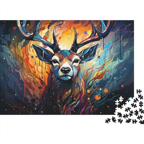 Puzzle für Erwachsene 1000 Teile, Gemälde eines bunten Hirsches, Puzzle aus Holz, Lernspiel, Herausforderungsspielzeug, 50 x 75 cm von LiJianXXE