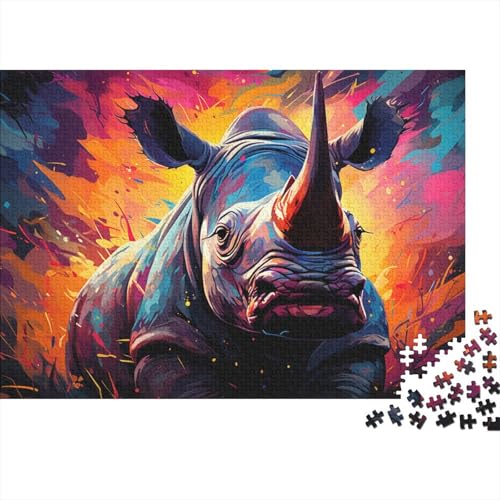 Puzzle für Erwachsene 1000 Teile, Tierkunst, Nashorn, farbenfrohes psychedelisches Puzzle, Holzpuzzle, Lernspiel, Herausforderungsspielzeug, 50 x 75 cm von LiJianXXE