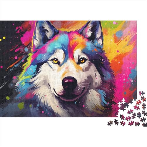 Puzzle für Erwachsene 1000 Teile, farbenfrohes Kunst-Husky-Malpuzzle für Erwachsene, Holzpuzzle, Familienpuzzlespiel, 50 x 75 cm von LiJianXXE