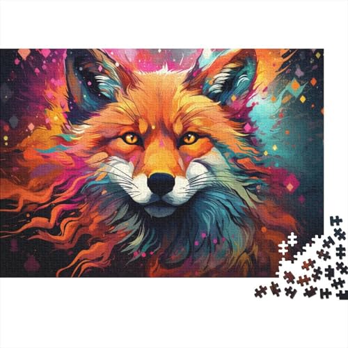 Puzzle für Erwachsene 1000 Teile, farbenfrohes psychedelisches Kunst-Fuchs-Puzzle für Kinder, Holzpuzzle, Spielzeug, Denkspiel, 50 x 75 cm von LiJianXXE