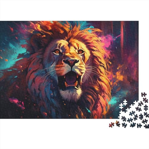 Puzzle für Erwachsene 1000 Teile, farbenfrohes psychedelisches Löwen-Puzzle für Kinder, Holzpuzzle, Spielzeug, Denkspiel, 50 x 75 cm von LiJianXXE