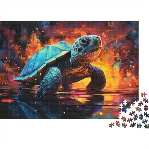 Puzzle für Erwachsene 1000 Teile, farbenfrohes psychedelisches Schildkrötentier-Puzzle für Kinder, Holzpuzzle, Spielzeug, Denkspiel, 50 x 75 cm von LiJianXXE