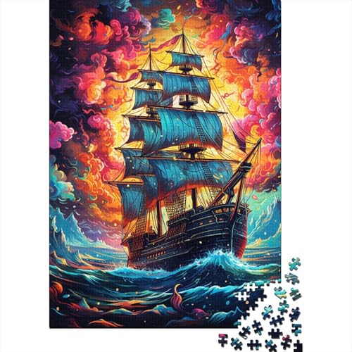 Puzzle für Erwachsene 1000 Teile Buntes psychedelisches Piratenschiff-Puzzle für Kinder Holzpuzzle Lernspiel für Erwachsene und Kinder 50x75 cm von LiJianXXE