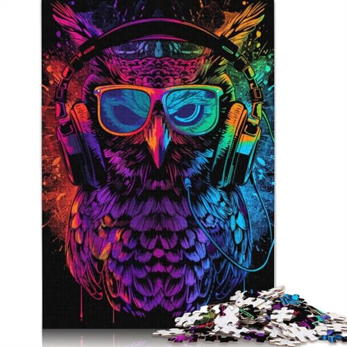 Puzzle für Erwachsene 1000 Teile Eule mit Sonnenbrille Puzzle Kartonpuzzle Familiendekoration Größe: 38 x 26 cm von LiJianXXE