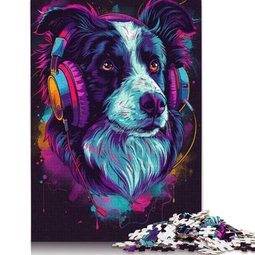 Puzzle für Erwachsene DJ Neon Border Collie Puzzle 1000 Teile für Erwachsene Kartonpuzzle für Kinder ab 12 Jahren zur Heimdekoration Größe: 38 x 26 cm von LiJianXXE