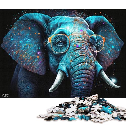 Puzzle für Erwachsene Kosmischer Elefant trägt eine Brille, 1000-teiliges Puzzle für Erwachsene und Familien, Kartonpuzzle, Lernspiel (Größe 38 * 26 cm) von LiJianXXE