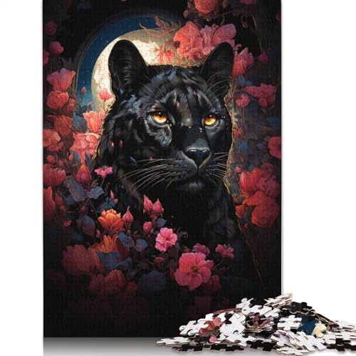 Puzzle für Erwachsene Leopard in den Blumen, 1000 Teile Puzzle für Erwachsene, Kartonpuzzle für Kinder ab 12 Jahren, zur Heimdekoration, Größe: 38 x 26 cm von LiJianXXE