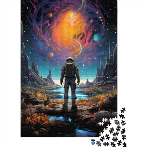 Puzzle für Erwachsene Neonlandschaft Bunter Psychedelischer Astronaut 1000-teiliges Puzzle für Erwachsene Holzpuzzle für Erwachsene Familienaktivitätspuzzle für Familien 50x75 cm von LiJianXXE