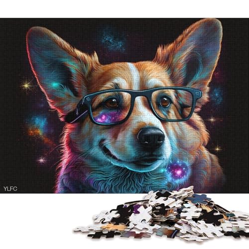 Puzzle für Erwachsene mit 1000 Teilen, Corgi mit Brille, Puzzle für Erwachsene, Holzpuzzle, Spielzeug, Wanddekoration (Größe 75 * 50 cm) von LiJianXXE