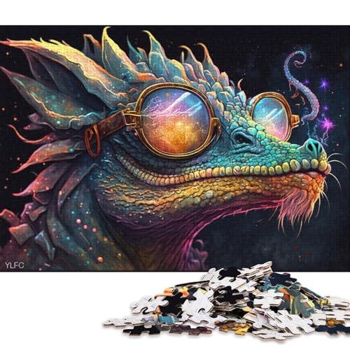 Puzzle für Erwachsene mit 1000 Teilen, Drache mit Brille, Puzzle für Erwachsene, Karton-Puzzle, Spielzeug, Wanddekoration (Größe 38 * 26 cm) von LiJianXXE