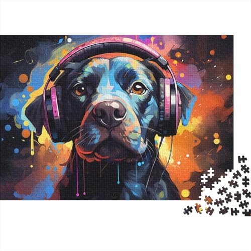 Puzzle für Erwachsene mit 1000 Teilen, Hund hört Musik, Puzzle für Erwachsene, Holzpuzzle, tolle Geschenke für Weihnachten, 50 x 75 cm von LiJianXXE